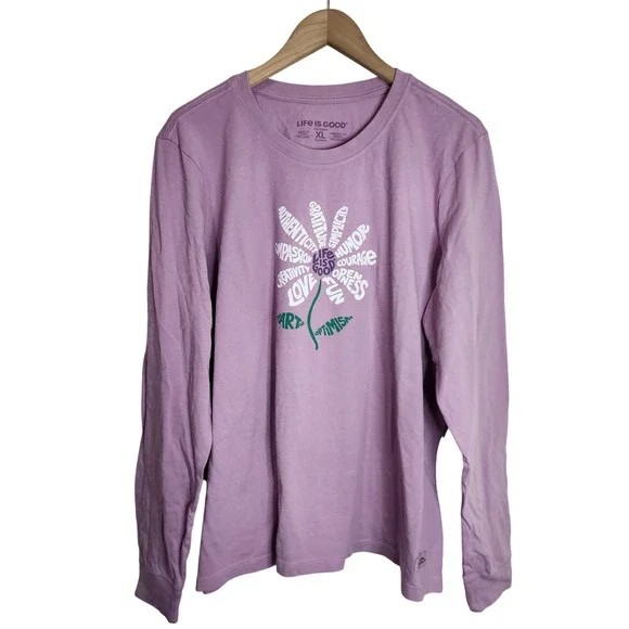 Life is Good Crusher Tee Womens XL Purple Long Sleeve Daisy Graphic T-Shirt - Picture 1 of 5